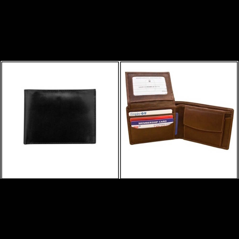 NWOT Black brown leather RFID trifold wallet